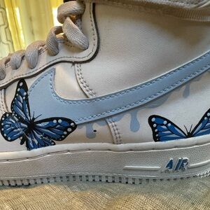 Custom High Top Nike Air Force 1 with butterfly drip 5Y (Big Girls)